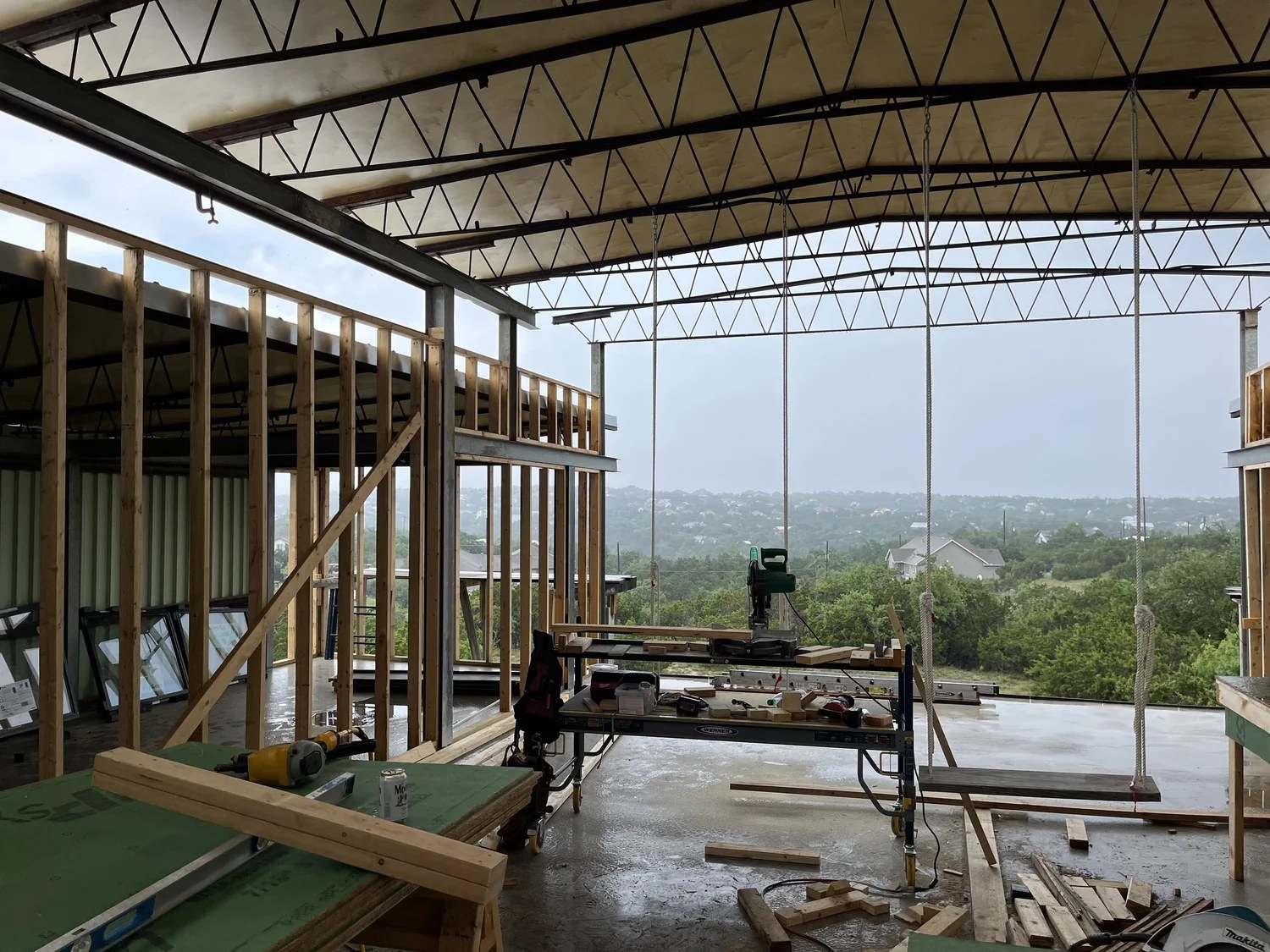 Custom build framing with Hill Country view