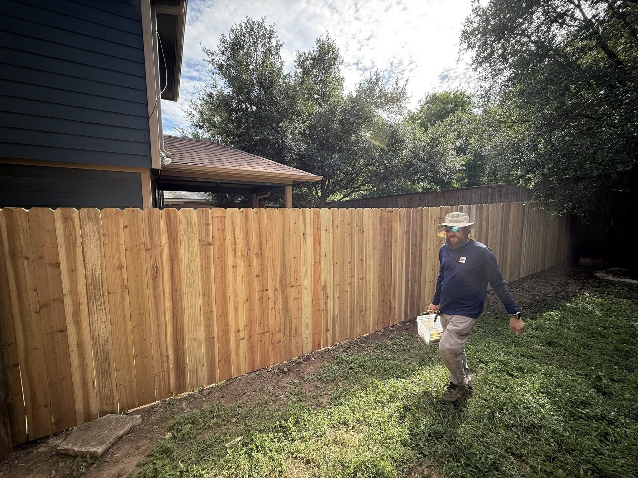 Cedar privacy fence build, backyard