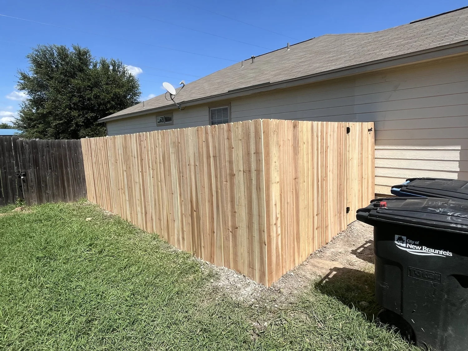 Cedar privacy fence in a backyard