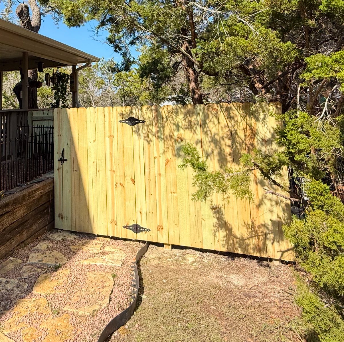 Cedar side gate, Hill Country home