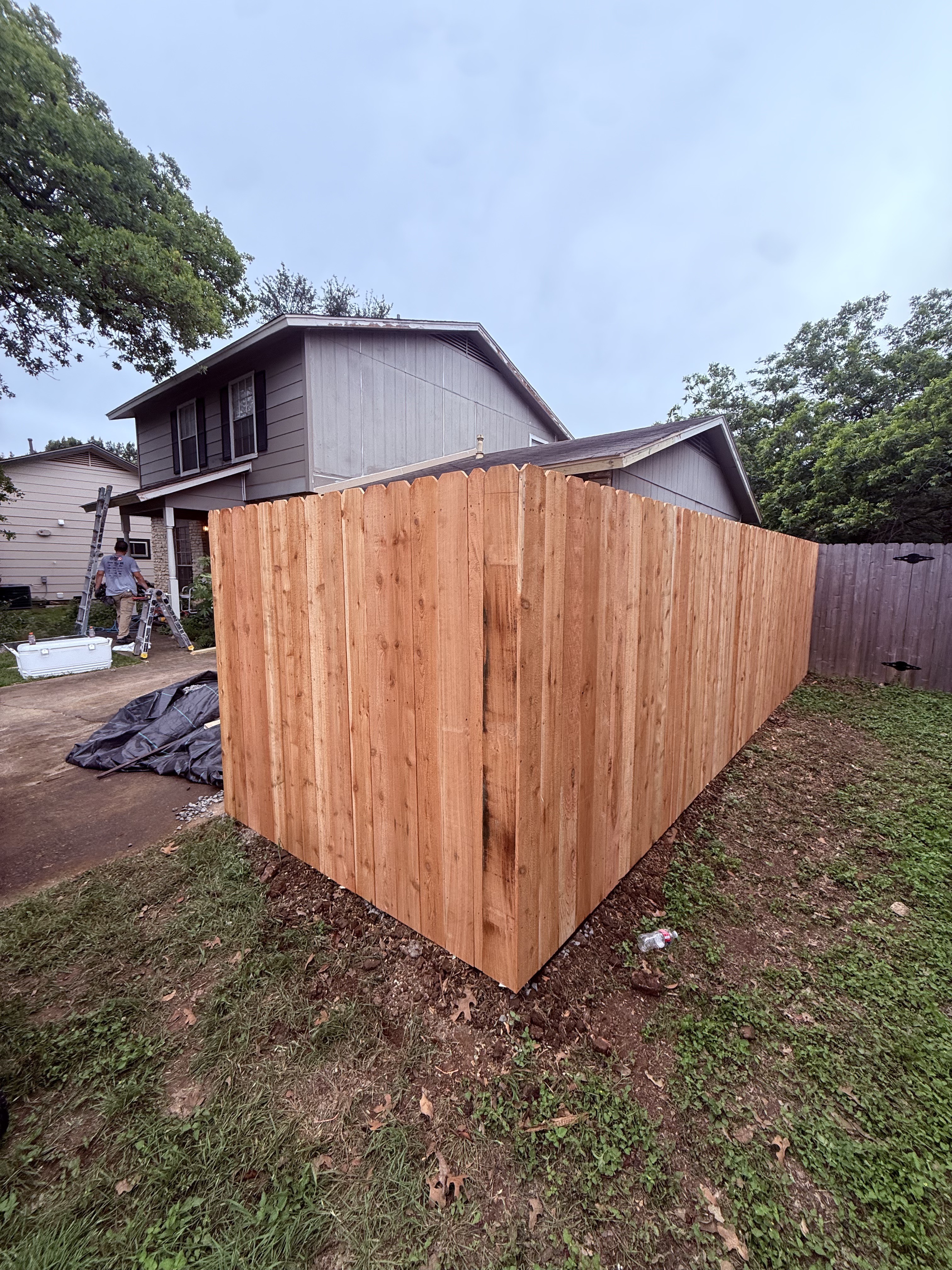Custom cedar privacy fence corner, Austin TX